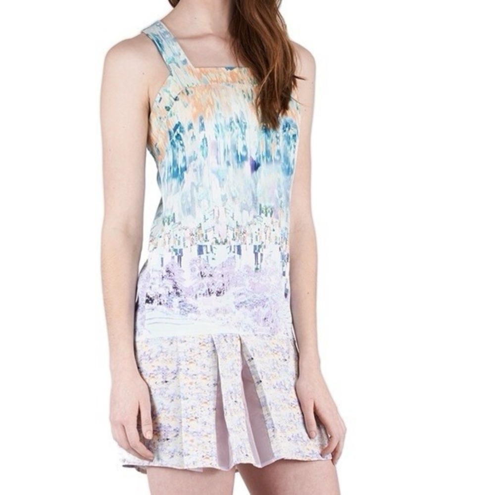 Misha‎ Nonoo Field Hockey 100% Silk Mini Dress Size 4 Abstract Art Cityscape